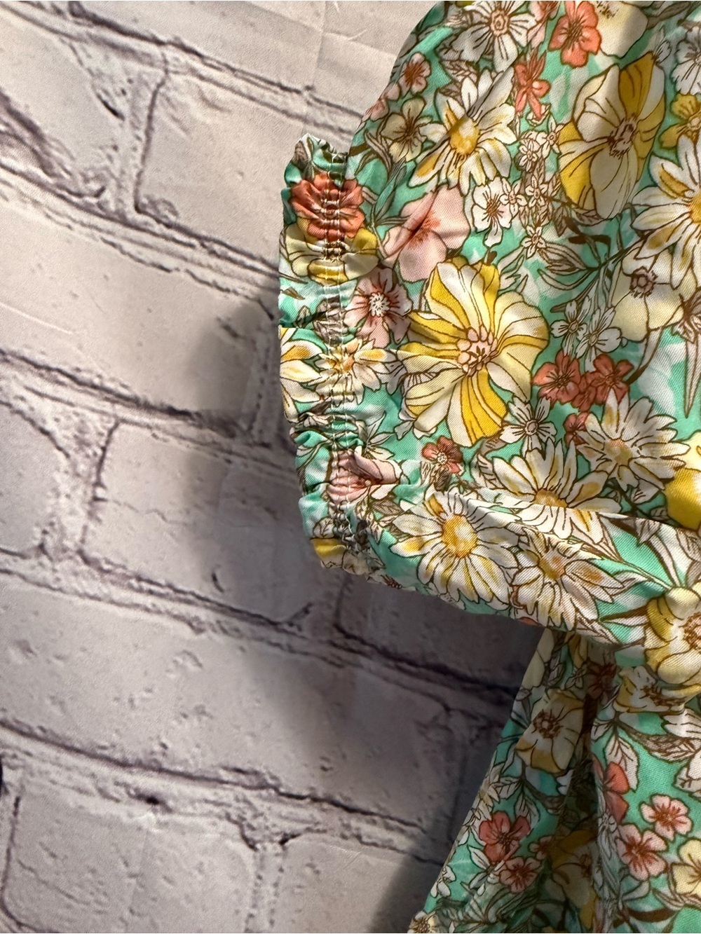Lime N Chili Floral Puff-Sleeve Peasant Blouse in Yellow & Green - Picture 5 of 6